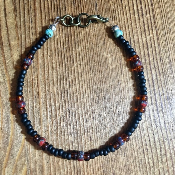 Men's 8 Inch Black Beaded Beach Bracelet, Handmade Men's Bracelet, Black - Picture 5 of 5